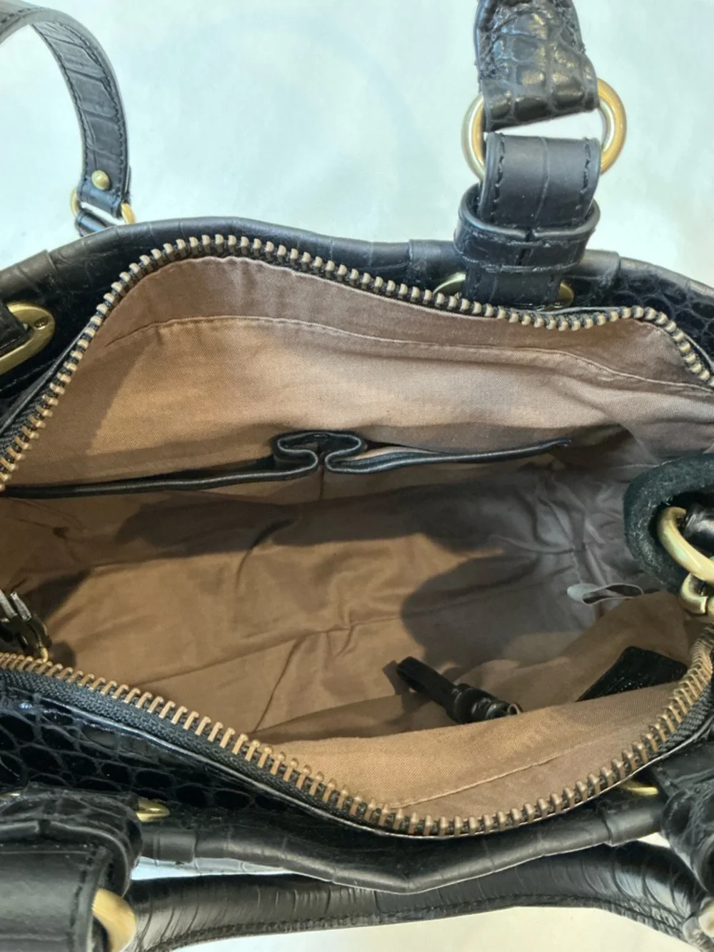 Rafe New York Black Croc-Embossed Leather Tote with Gold Hardware